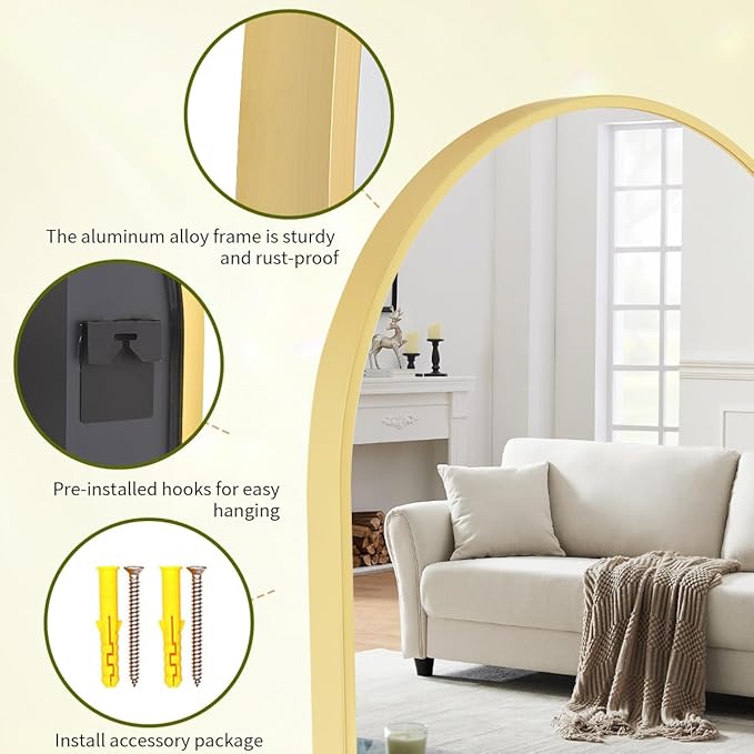 BEAUTYPEAK 24"x36" Arch Bathroom Mirror, Wall Mounted Vanity Metal Frame Mirror for Bedroom, Entryway, Living Room, Gold