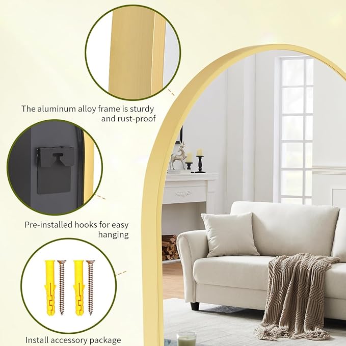 BEAUTYPEAK 30"x40" Arch Bathroom Mirror, Wall Mounted Vanity Metal Frame Mirror for Bedroom, Entryway, Living Room, Gold
