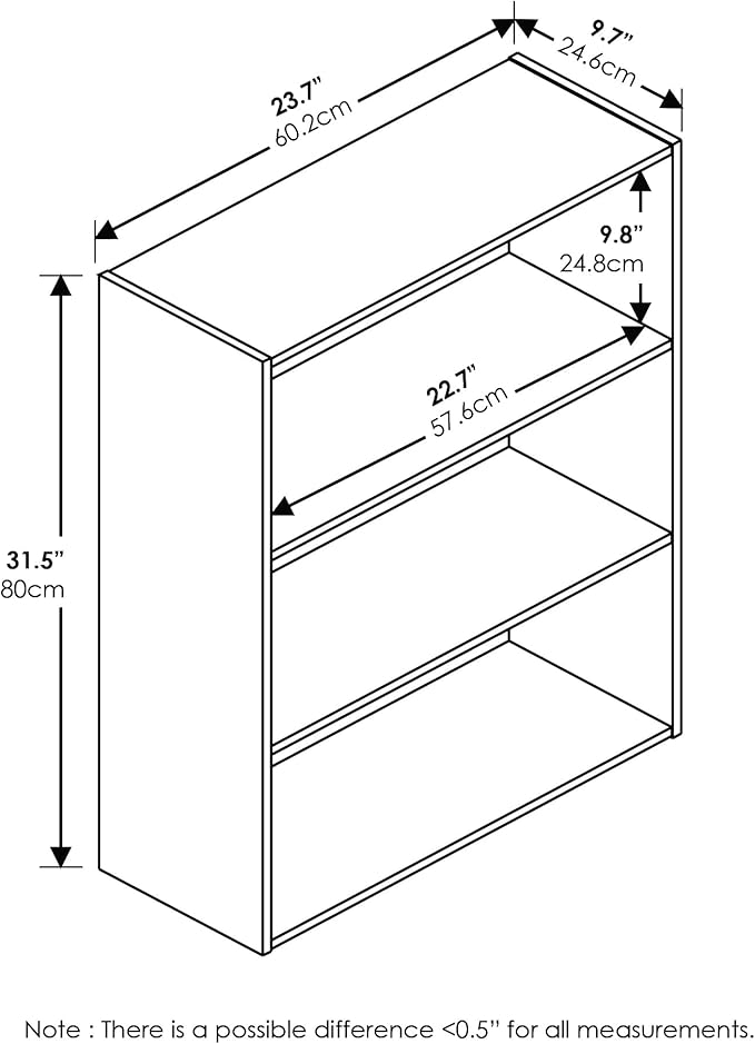 Furinno Pasir 3-Tier Open Shelf Bookcase, Columbia Walnut