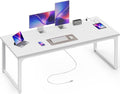 Huuger 63 x 24 inch Desk with Power Outlets & USB-C, Deeper & Thicker Desktop, Robust Metal Tubes, Computer Desk, Heavy Duty Office Desk, Work Gaming Desk, for Home Office, White