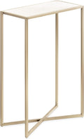 Kate and Laurel Jaspur Modern Slim Side Table, 16 x 8 x 24, White Marble and Gold, Decorative Glam Narrow End Table for Use as Narrow Bedroom Nightstand or Living Room Accent