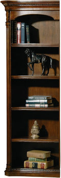 Hekman Old World Walnut Burl Executive Left Bookcase - Wood Bookshelf, 5 Shelf Bookcase, 3 Adjustable Wood Shelves, Wooden Finish, Case Levelers - Home, Library, Bedroom, and Living Room Furniture