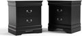 Furniture of America Arabella Traditional Solid Wood Nightstands Set of 2, Bedside Table with Drawers and Antique Nickle Handles, No Assembly Wooden Night Stands for Bedrooms, Guest Room, Dorm, Black