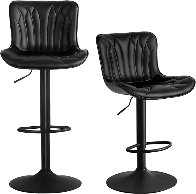 YOUNUOKE Bar Stools Set of 2 Black Barstools Adjustable Counter Height Stools 24 inch Swivel Modern Bar Stool with Back for Kitchen Island