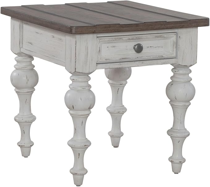 Liberty Furniture River Place Living Room Opt 3 Piece Set - Lift Top Cocktail Table, 2 End Tables - Riverstone White & Tobacco