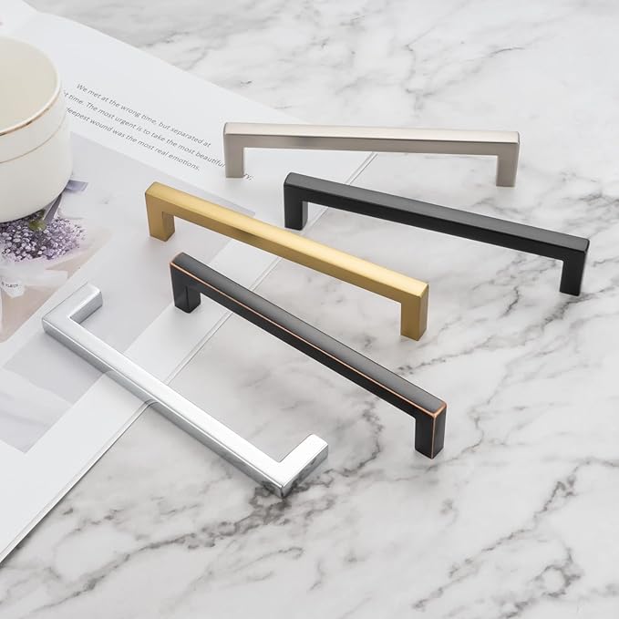 KOOFIZO Solid Square Bar Cabinet Handle - Oil Rubbed Bronze Furniture Pull, 10 Inch/256mm Screwhole Distance, 10-Pack for Kitchen Cupboard Door, Bedroom Dresser Drawer, Bathroom Hardware