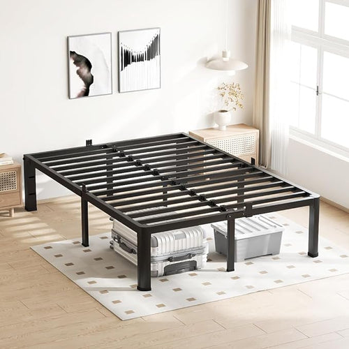 18 Inch Full Size Bed Frame, 3500Lbs Heavy Duty Metal Platform with Round Corner Legs Mattress Slide Stopper, Steel Slat Support No Box Spring Needed, Noise Free, Non-Slip, Easy Assembly