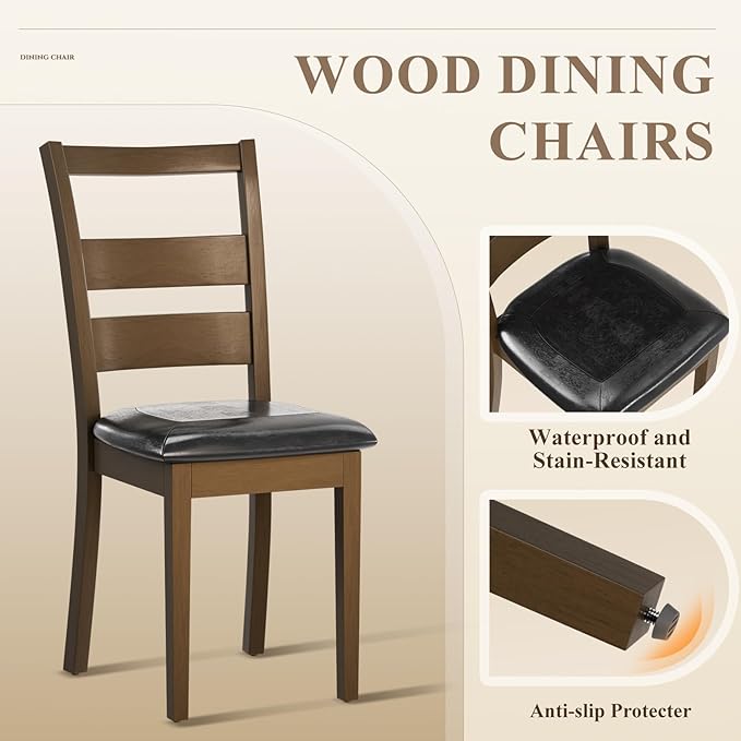 COLAMY Farmhouse Dining Chairs Set of 6, Upholstered Kitchen Chairs with Ladder Back, Modern Wood Side Dining Room Chairs with Wooden Legs for Dinner Rustic Restaurant, Darkbrown
