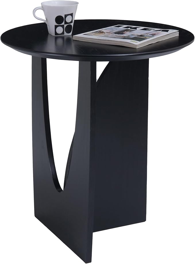 Get Set Style Round End Table Accent Side Table Circle Wood Corner Table Small Modern Coffee Table for Living Room or Bedroom Nightstand (Black Finish)