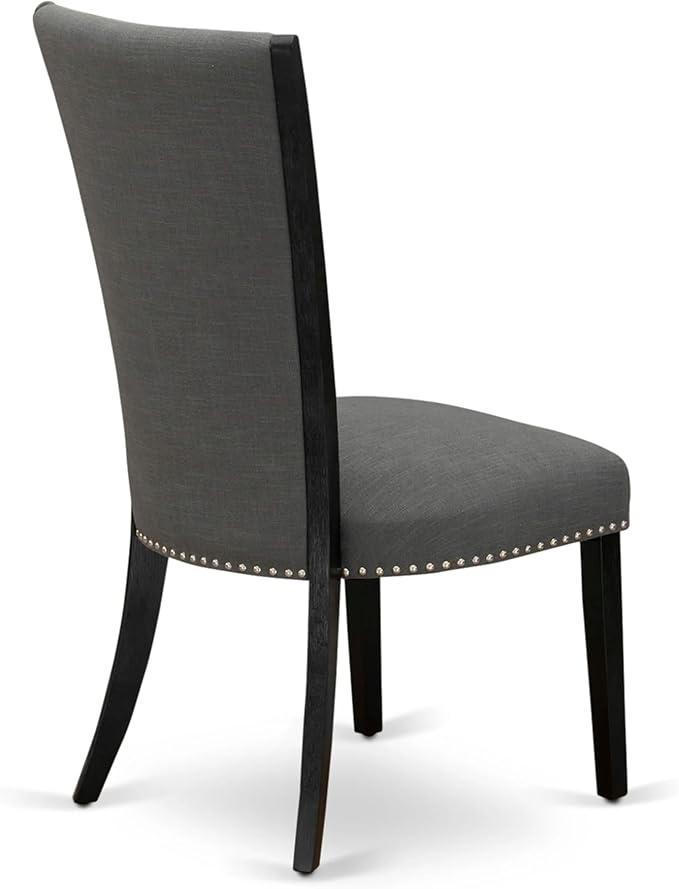 X07VE-BC6-50 - 10-Pc Dining Table Set a Kitchen Table with a coffee Table and wooden Bench & 7 Dark Gotham Grey Linen Fabric Dinner Chair, 39x120 Inch, Wire Brushed Black