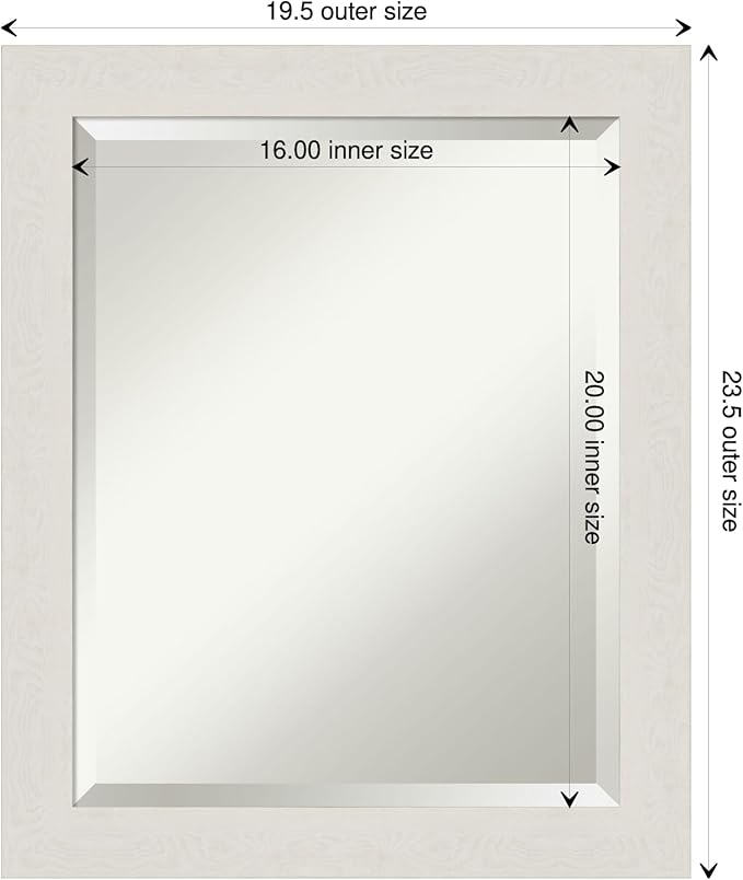 Amanti Art White Bathroom Mirror for Over Sink, 24x20 Rustic Plank White Narrow Rectangle Vanity Mirror, Small Rustic Farmhouse Frame, Hangs Horizonally and Vertically, Bathroom Wall Decor, Beveled