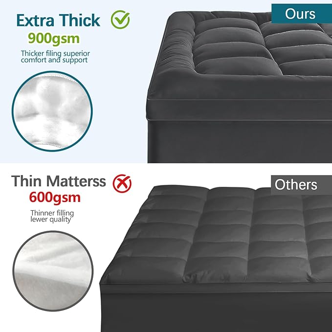 CYMULA Mattress Topper Twin Size - Soft Cooling Mattress Pad for College Dorm Room Essentials - Extra Thick Twin Protector Cover for Back Pain, Single Bed Topper Pillow Top with 8''-21'' Deep Pocket