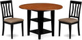East West Furniture SUAN3-BCH-C 3 Piece Dining Room Table Set Contains a Round Kitchen Table with Dropleaf & Shelves and 2 Linen Fabric Upholstered Chairs, 42x42 Inch, Black & Cherry