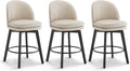 Counter Height Barstools 26 inch Upholstered Swivel Bar Stools with Back and Wood Legs for Kitchen Island,Set of 3,Beige PU Leather-Armless