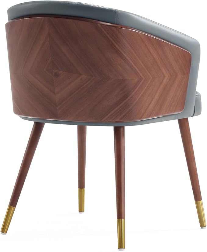 Manhattan Comfort Reeva Modern Dining Chair Upholstered in Tight Fit Leatherette, Accent Furniture with Solid Beech Wood Frame & Legs with Stylish Gold Tips, Set of 2, Graphite Grey