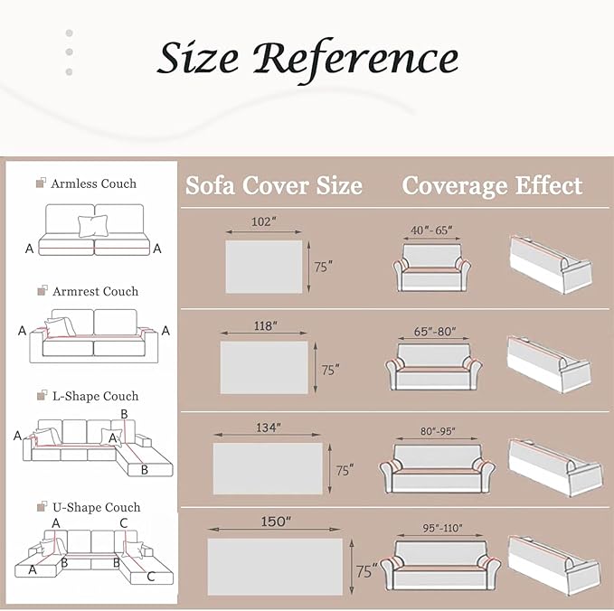 Couch Cover for Dogs Washable Sofa Cover, Sectional Couch Covers, Sofa Covers for 2 Cushion Couch, Non Slip Stripe Sofa Slipcovers Furniture Protector, Couch Protector from Cat Claws, Beige,75''x134''