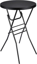 Cocktail Table 28in High Top Round Folding Indoor Outdoor, Plastic Bar Height Foldable Bistro Tall Table for Party, Patio, Dining Room, Kitchen, Events, Removable Locking Legs, Black