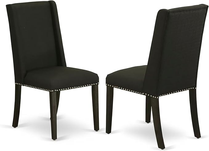 East West Furniture X627FL624-7 7 Piece Modern Dining Table Set Consist of a Rectangle Wooden Table with X-Legs and 6 Black Linen Fabric Upholstered Chairs, 40x72 Inch, Multi-Color