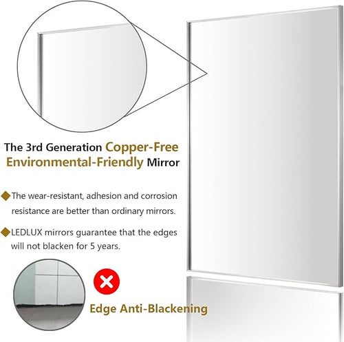 24x32 Inch Silver Bathroom Mirror - Copper-Free Mirror, Aluminum Alloy Frame Vanity Rectangle Wall Mounted Modern Mirror for Bedroom/Living Room/Porch Horizontal or Vertical