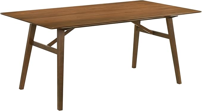 Armen Living Channell Mid Century Modern 7 Piece Walnut Wood Dining Table Set with Charcoal Fabric