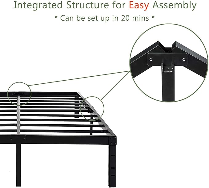 45MinST 18 Inch Platform Bed Frame/Easy Assembly Mattress Foundation / 3000lbs Heavy Duty Steel Slat/Noise Free/No Box Spring Needed,Twin XL