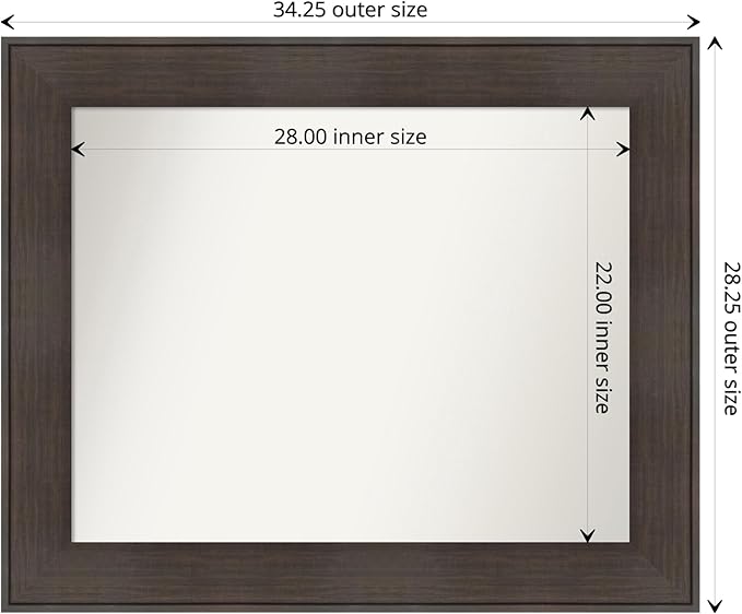 Amanti Art Bronze Bathroom Mirror for Over Sink, 26x32 William Mottled Bronze Narrow Rectangle Vanity Mirror, Large Casual Frame, Hangs Horizonally and Vertically, Bathroom Wall Decor, Non-Beveled