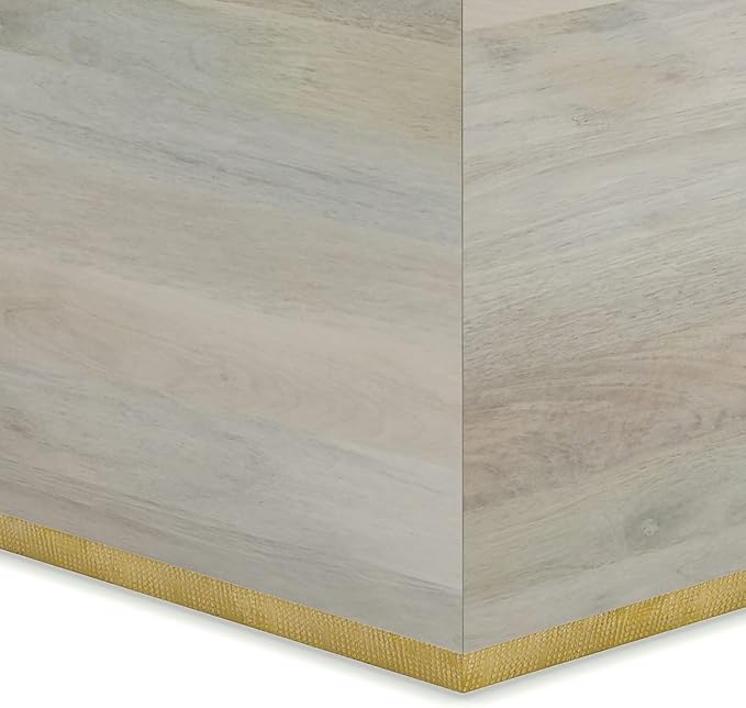 SIMPLIHOME Abba Square Coffee Table - 28 inch Wide Solid Mango Wood Modern Cocktail Table in White Wash, Contemporary Table for Living Room with Low Profile Block Design, Assembled