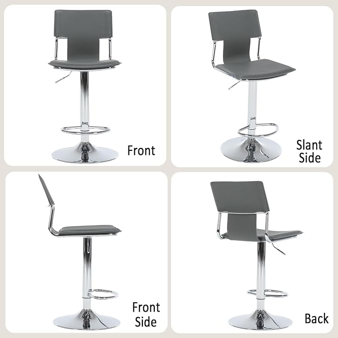 Sidanli Grey Bar Height Chairs, Swivel Barstools with High Backrest, Bar Stools Set of 2 for Kitchen Counter, Coffee Bar, Breakfast Countertop