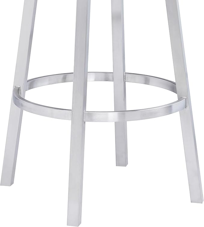 Armen Living Titana 30" Bar Height Swivel Grey Faux Leather and Brushed Stainless Steel Bar Stool