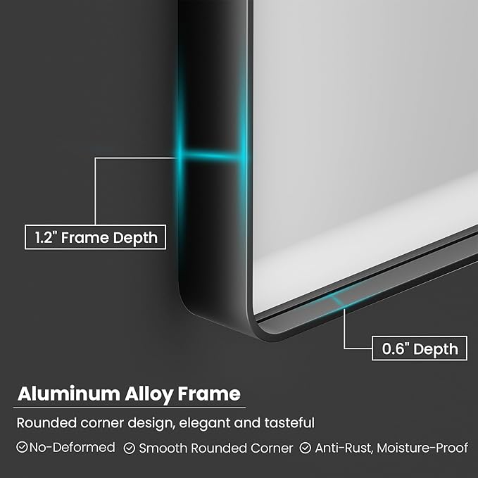 Black Bathroom Mirror 55X30 Inch, Black Metal Framed Mirror for Wall, Rounded Rectangle Matte Bathroom Vanity Mirror with Tempered Glass, Anti-Rust, Horizontal/Vertical