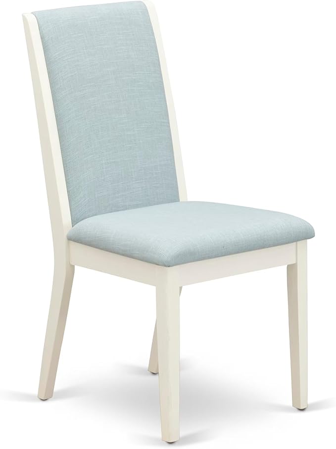 East West Furniture V077LA015-6 6 Piece Dining Table Set Contains a Rectangle Dining Room Table with V-Legs and 4 Baby Blue Linen Fabric Parson Chairs with a Bench, 40x72 Inch, Multi-Color