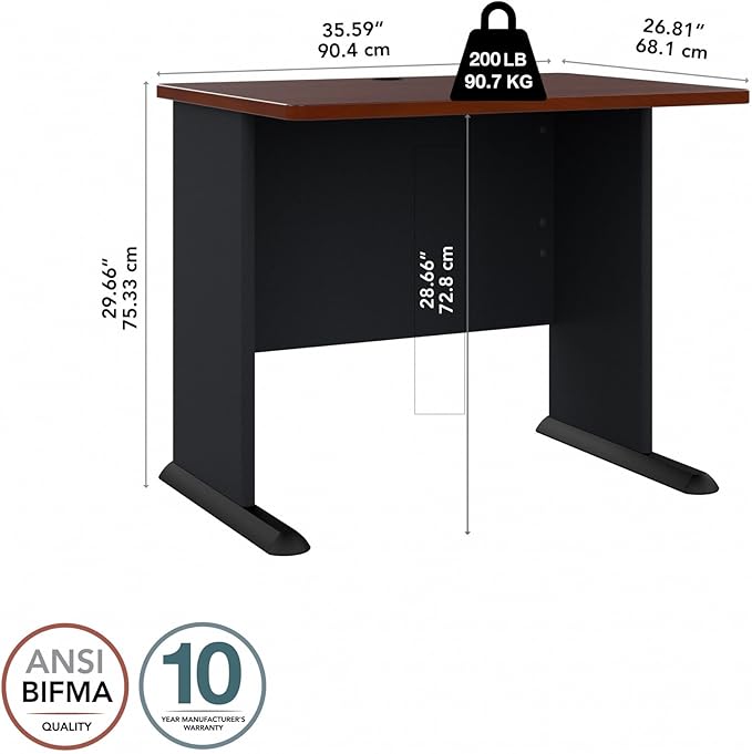 Bush Business Furniture Series A 36W Small Desk in Hansen Cherry and Galaxy, Compact Computer Table for Home or Professional Office