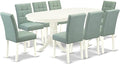 East West Furniture VAAS9-LWH-43 9 Piece Dining Room Set Includes A Wooden Dining Table and 8 Willow Green Polyester Fabric Parsons Chairs, Linen White