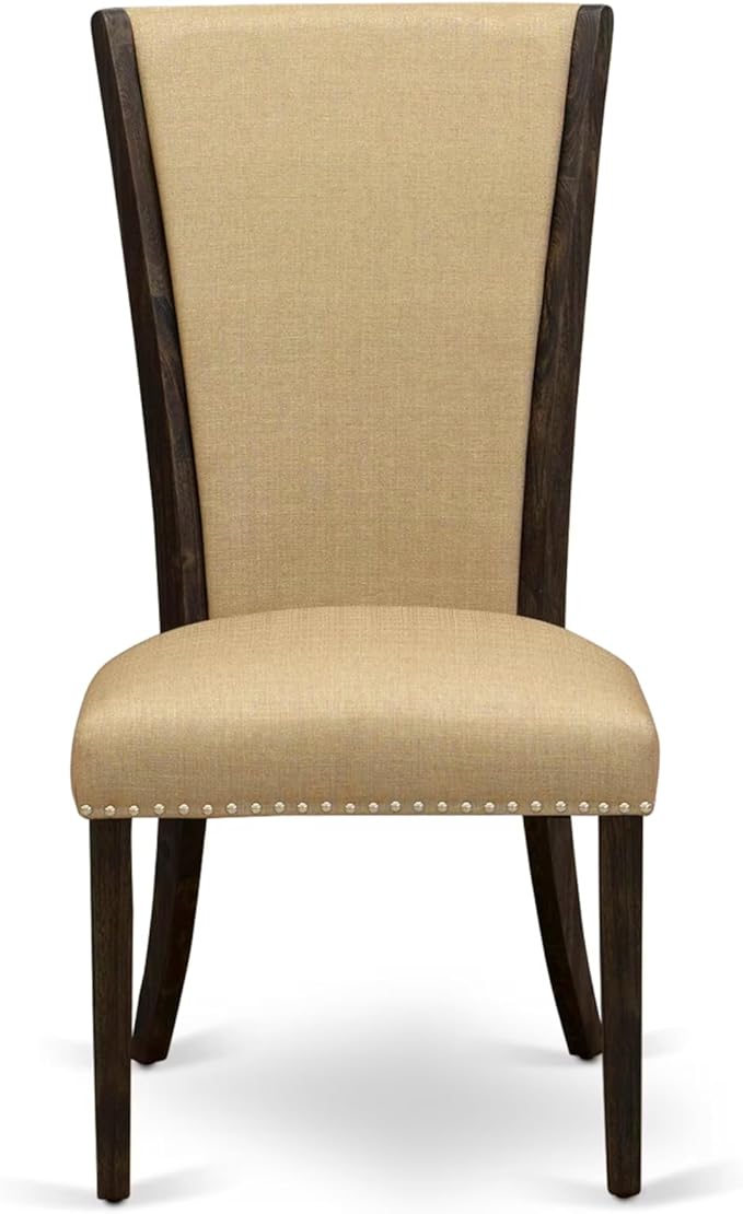 East West Furniture V727VE703-5 5 Piece Dining Room Table Set Includes a Rectangle Dining Table with V-Legs and 4 Brown Linen Fabric Upholstered Parson Chairs, 40x72 Inch, Multi-Color