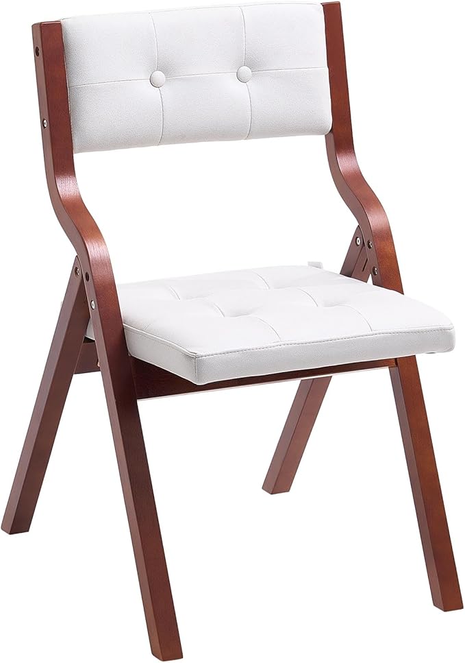 VEVOR Wooden Folding Chairs with Cushion, Set of 2, Portable Foldable Cushion Chair with Wooden Frame, Modern Padded Dining Chair for Kitchen, Office, Wedding, Party, Dining Room, Easy Assembly, White