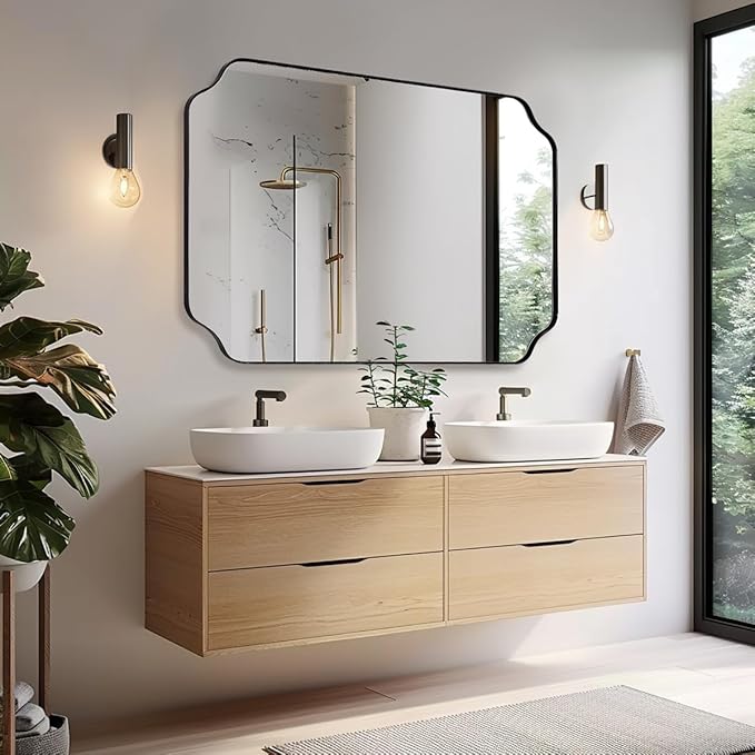 ANDY STAR 30x40 Inch Matte Black Mirror, Unique Rectangle Mirror for Vanity, Bathroom Mirror in Premium Stainless Steel Metal Thin Frame Deep 1’’, Large Wall-Mounted Mirror(Horizontal/Vertical)