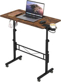 Hadulcet Small Standing Desk Adjustable Height, Rolling Desk for Standing or Sitting, Portable Computer Desk for Walking Pad, Rustic Brown