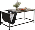 SENIG Grey Oak Rectangle Wood and Metal Coffee Table with Storage Shelf for Small Living Rooms with Pocket