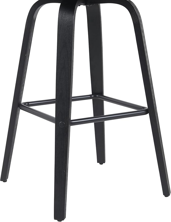 Vienna Modern Swivel Bar Height Stool with Black Faux Leather Seat and Black Brushed Wood Frame Set of 4