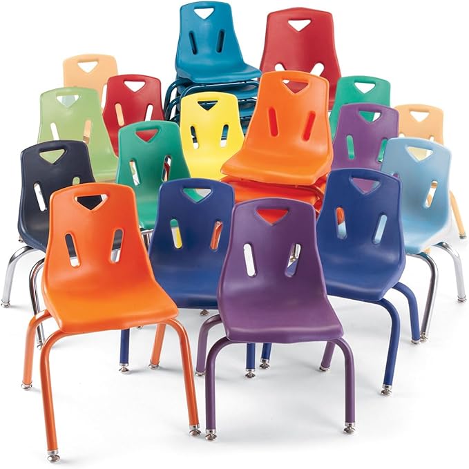 Berries 8148JC1003 Stacking Chair with Chrome-Plated Legs, 18" Height, Blue