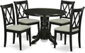East West Furniture SHCL5-BLK-C 5 Piece Dinette Set for 4 Includes a Round Kitchen Table with Pedestal and 4 Linen Fabric Kitchen Dining Chairs, 42x42 Inch, Black