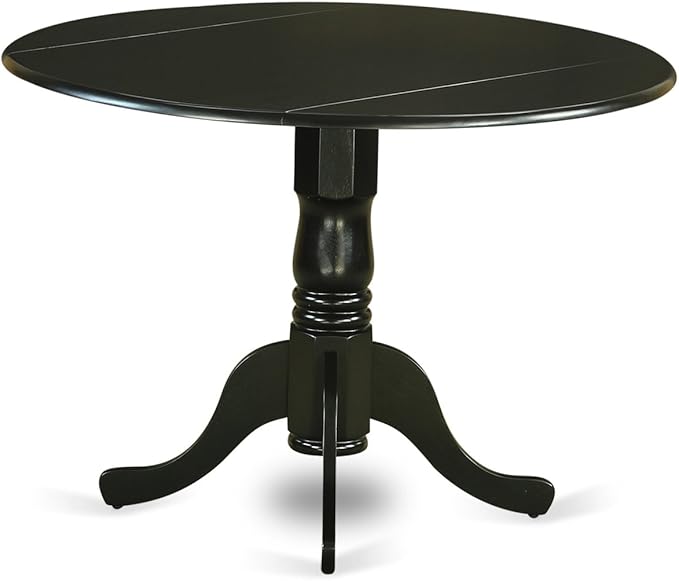 East West Furniture DLDU5-BLK-LC 5 Piece Modern Dining Table Set Includes a Round Wooden Table with Dropleaf and 4 Faux Leather Kitchen Dining Chairs, 42x42 Inch, Black