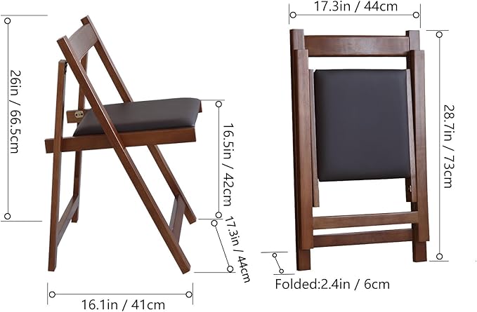 Walnut Round Folding Dining Table with 6 Chairs, Walnut Solid Wood Folding Chair Set of 2, Space Saving Foldable Dining Table with 6 Chairs