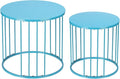 LEWIS&WAYNE Outdoor Side Table Set of 2, Metal Circle Accent End Tables for Balcony Backyard Garden Indoor Living Room, Durable Blue Nesting Coffee Tables, 20”+16” Dia