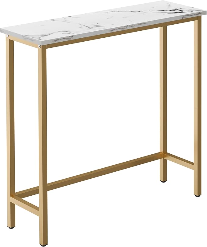 HollyHOME Narrow Hallway Table, 29.5" Small Console Stand, Slim Entryway Table, Sofa Desk, for Hallway, Bedroom, Living Room, Foyer, Marble Texture