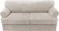 H.VERSAILTEX Sofa Cover 3 Piece T Cushion Loveseat Slipcovers Thick Velvet Couch Cover Stretch T Cushion Sofa Covers for 2 Cushion Couch with 2 Individual T Cushion Covers, French Oak