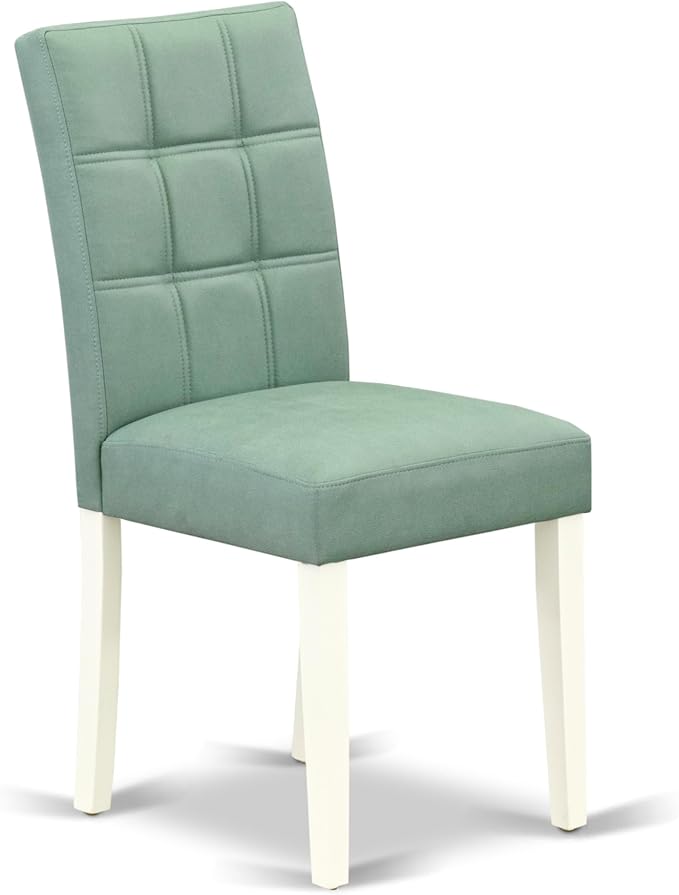 East West Furniture DOAS7-LWH-43 7 Piece Kitchen Dining Table Set Contain A Mid Century Dining Table and 6 Willow Green Polyester Fabric Dining Room Chairs, Linen White