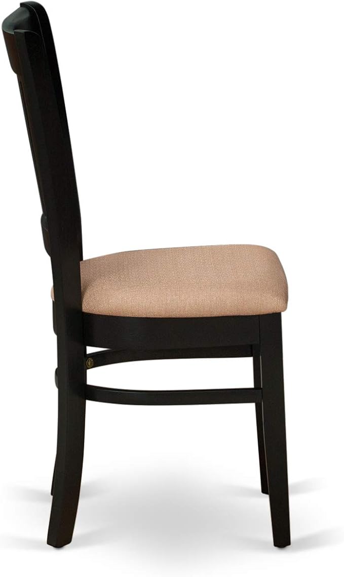 East West Furniture DLVA5-BLK-C 5 Piece Dining Table Set for 4 Includes a Round Kitchen Table with Dropleaf and 4 Linen Fabric Upholstered Dinette Chairs, 42x42 Inch, Black