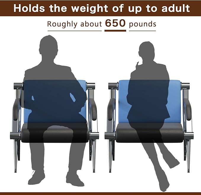 wonline 5 Seat Waiting Room Chair with Armrest PU Leather Office Furniture, Office Guest Seating Lobby Conference Reception Chairs for Airport Clinic Hospital Bank Salon Barber(Blue&Black)