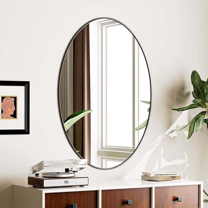 Koonmi Black Oval Bathroom Mirror, 26"x38" Bathroom Vanity Mirror, Oval Mirror for Bedroom Living Room Entryway, Hangs Horizontal or Vertical